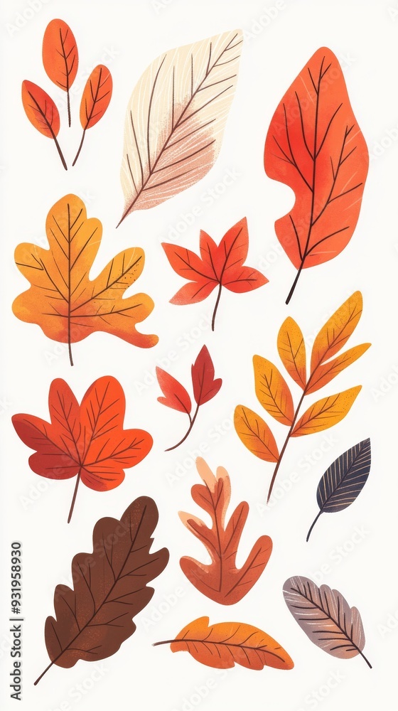Set of colorful autumn leaves falling from trees Set of colorful autumn leaves falling from trees