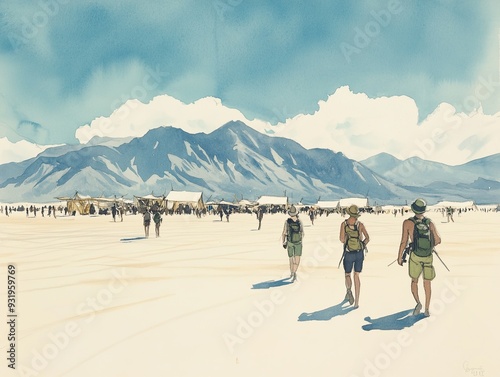 festival people in Nevada desert at Burning man, artistic impression photo