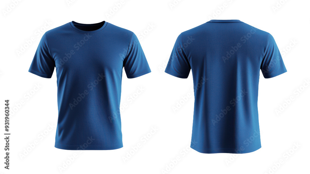 Blue Round-Neck T-Shirt Mockup: Front and Back View on Transparent Background Blue Round-Neck T-Shirt Mockup: Front and Back View on Transparent Background