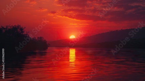 Red African Sunset from the River in Southern