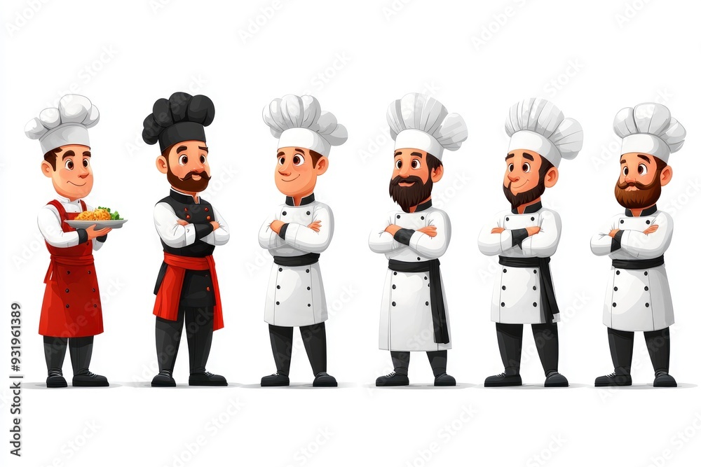 Five Cartoon Chefs in Different Poses and Expressions Five Cartoon Chefs in Different Poses and Expressions