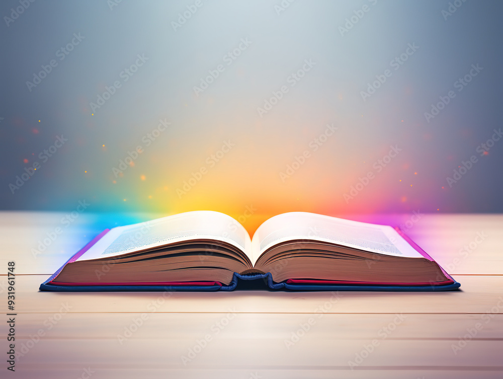 Bright, The book vertically arranged and blur open book on isolate white background