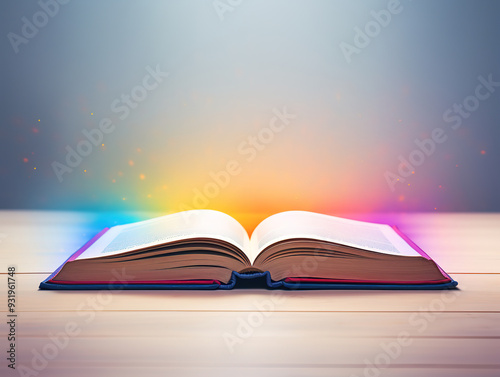 Bright, The book vertically arranged and blur open book on isolate white background photo