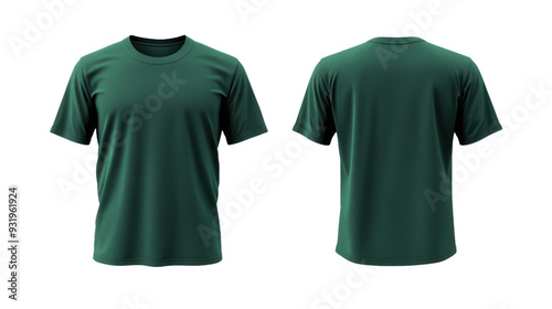 Wallpaper Mural Green Round-Neck T-Shirt Mockup: Front and Back View on Transparent Background Torontodigital.ca