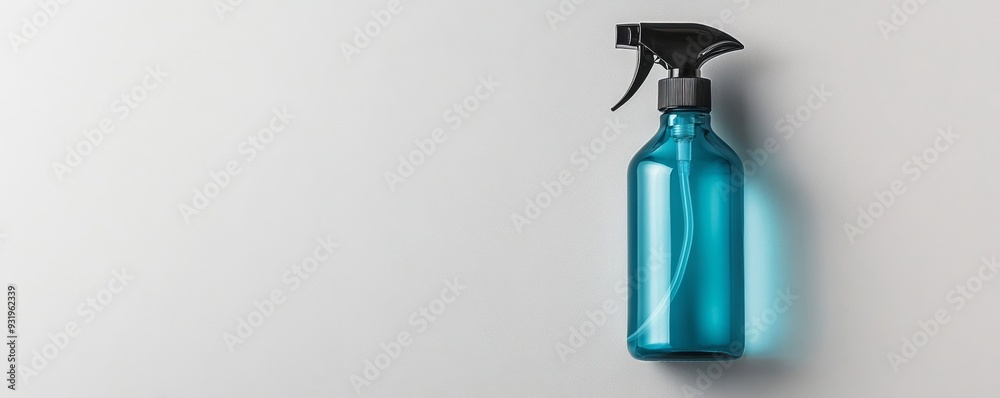 Blue transparent spray bottle isolated on white background Blue transparent spray bottle isolated on white background