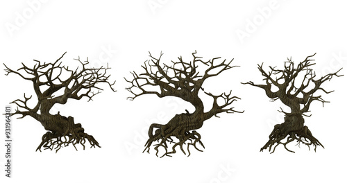 Canvastavla Three gnarled, dead trees on transparent background, Halloween, spooky, haunted