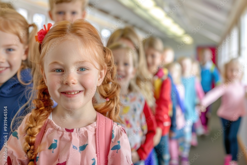 Fototapeta premium Little children happy leaving school