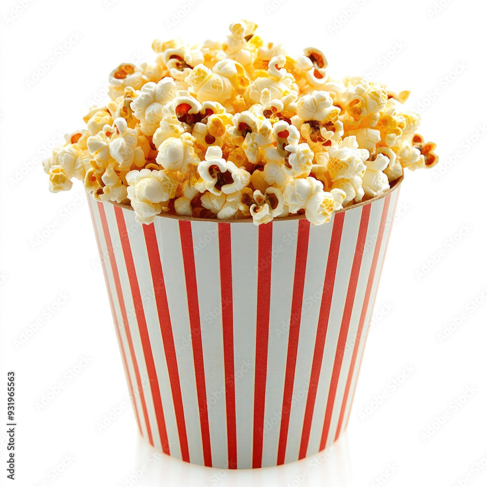 Popcorn in a cardboard bucket on a white background. Popcorn in a cardboard bucket on a white background.