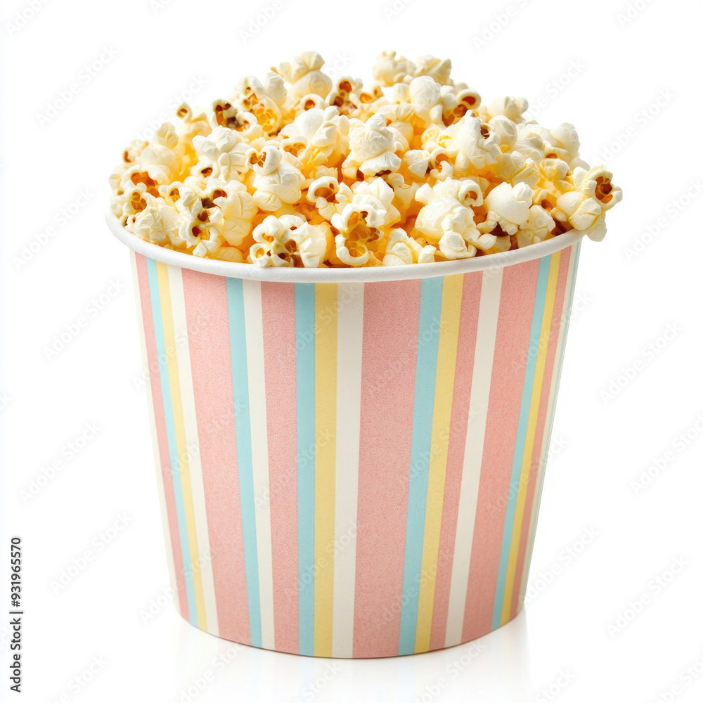 Popcorn in a cardboard bucket on a white background. Popcorn in a cardboard bucket on a white background.