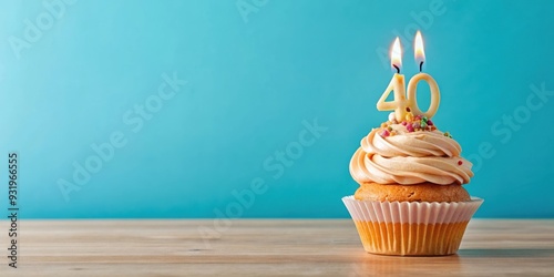 Birthday cupcake with number forty candle , celebration, dessert, party, bakery, sweet, candle, decoration, festive, 40 photo