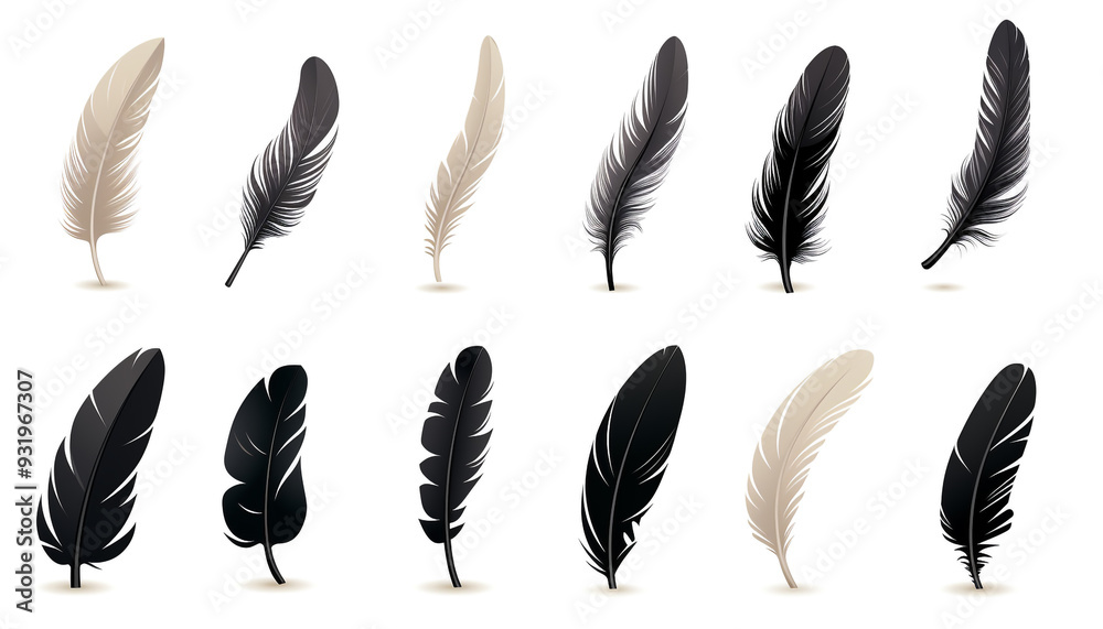 Vector 3d Realistic Different Falling Black Fluffy Vector 3d Realistic Different Falling Black Fluffy