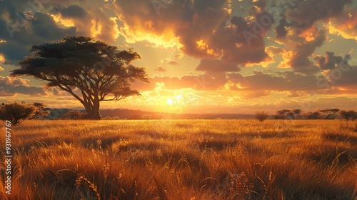 Fototapeta Naklejka Na Ścianę i Meble -  African plain at sunset