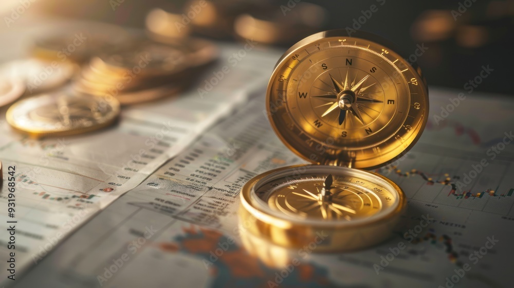 Golden compass symbol of navigation development, marketing, finance industry of business to guide to success. Golden compass symbol of navigation development, marketing, finance industry of business to guide to success.
