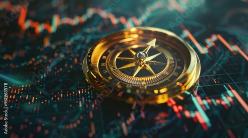 Wallpaper Mural Golden compass symbol of navigation development, marketing, finance industry of business to guide to success. Torontodigital.ca