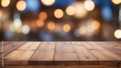 Wooden table with rustic charm and blurred background.