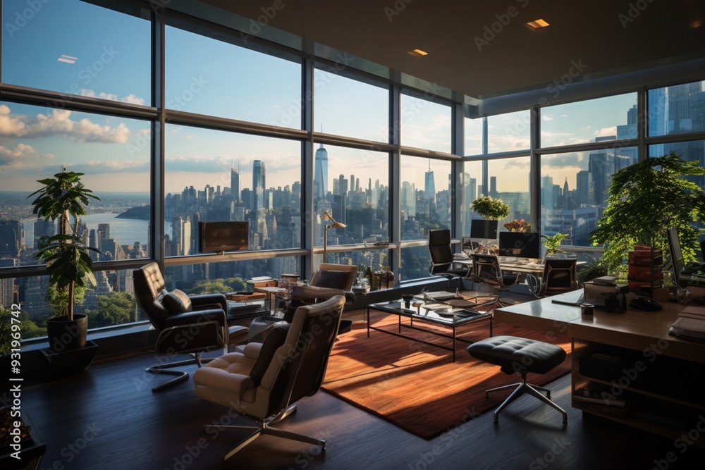 Fototapeta premium Contemporary office space offers panoramic picture