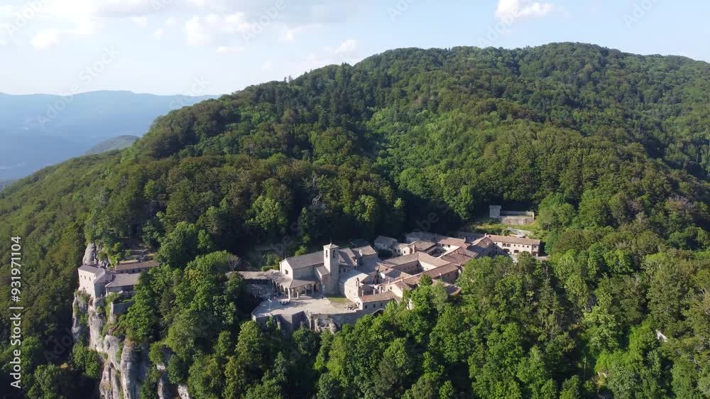 Aerial View of La Verna Franciscan Sanctuary in Tuscany's Mountain Forest Aerial View of La Verna Franciscan Sanctuary in Tuscany's Mountain Forest