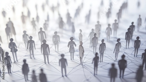 Wallpaper Mural Group of paper cut shape people connected with lines Torontodigital.ca