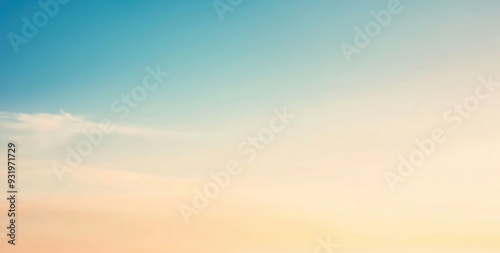 Photo of a gradient background with soft blue and white tones for text or design. Web banner with copy space on the right, blurred pastel sky in a light beige background color.