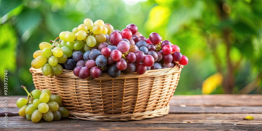 Fresh grapes in a wicker basket , ripe, organic, fruit, green, healthy, juicy, vineyard, harvest, delicious, sweet Fresh grapes in a wicker basket , ripe, organic, fruit, green, healthy, juicy, vineyard, harvest, delicious, sweet
