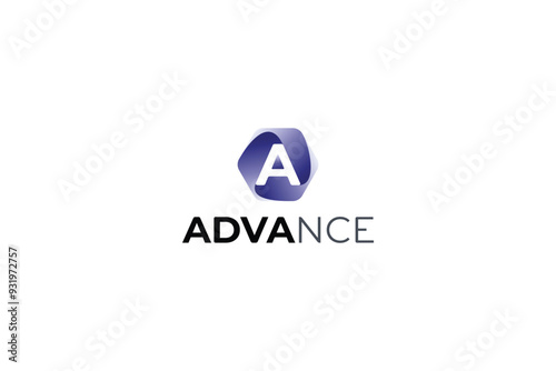 Letter a violet colour polygon shape creative logo 