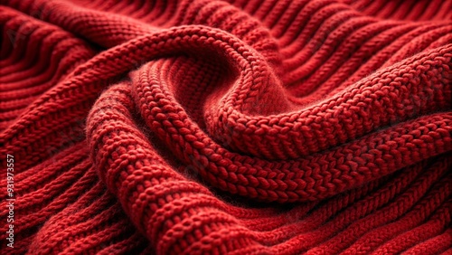 Close up of a warm red sweater fabric texture background with cozy knit wool material