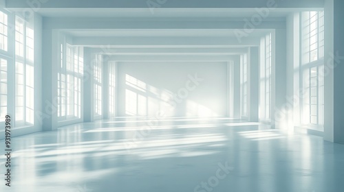 Abstract empty interior scene featuring a white room with beams and gentle lighting Created using digital 3D rendering and computer graphics