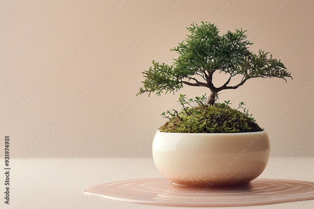 Fototapeta premium Bonsai Tree in a Pot with Water Droplets