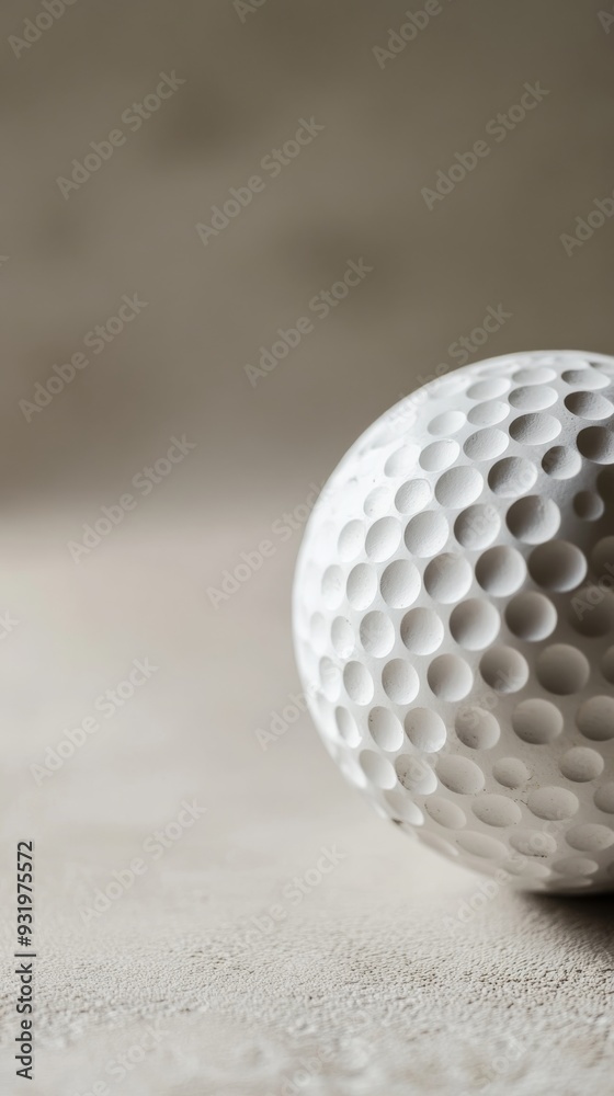 White golf ball lying on a beige textured surface White golf ball lying on a beige textured surface