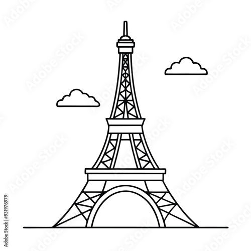 eiffel tower icon over white background, line style, vector illustration