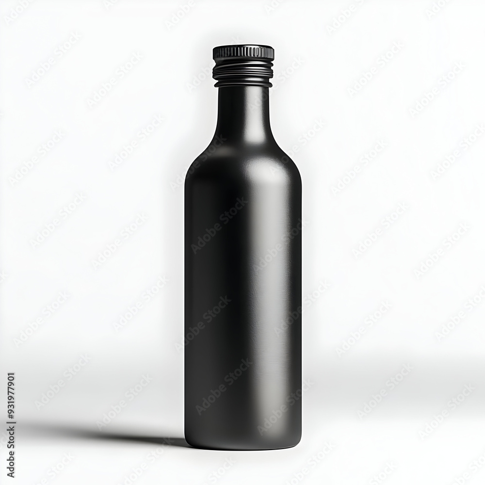 Modern black bottle with a sleek design and a twist-off cap, perfect for branding or product display in stylish settings. Modern black bottle with a sleek design and a twist-off cap, perfect for branding or product display in stylish settings.