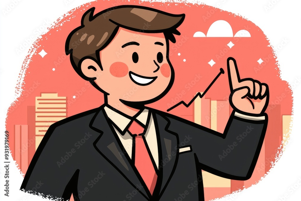 Successful Businessman Pointing at Growth Chart Successful Businessman Pointing at Growth Chart