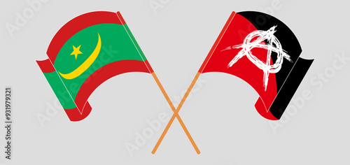 Crossed and waving flags of Mauritania and Anarchy
