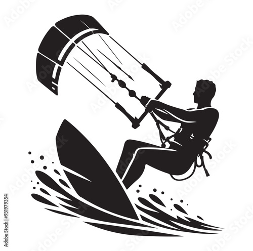 kitesurfing silhouette illustration icon vector