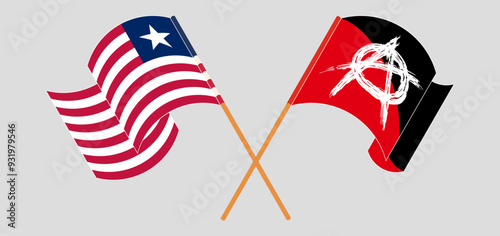 Crossed and waving flags of Liberia and Anarchy