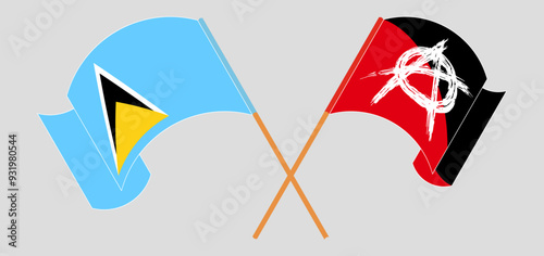 Crossed and waving flags of Saint Lucia and Anarchy