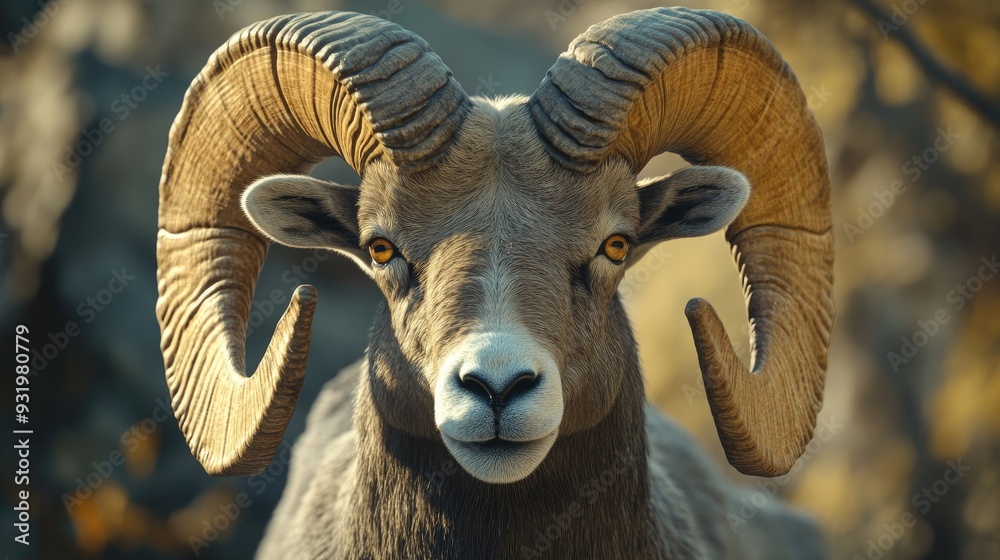 Bighorn sheep in a detailed close-up, with focus on its powerful horns and expressive eyes, reflecting wildlife beauty. Bighorn sheep in a detailed close-up, with focus on its powerful horns and expressive eyes, reflecting wildlife beauty.