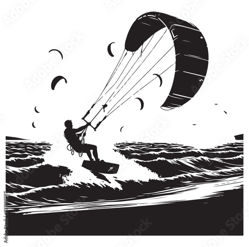 kitesurfing silhouette illustration icon vector