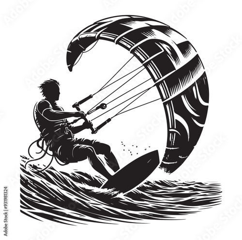 kitesurfing silhouette illustration icon vector