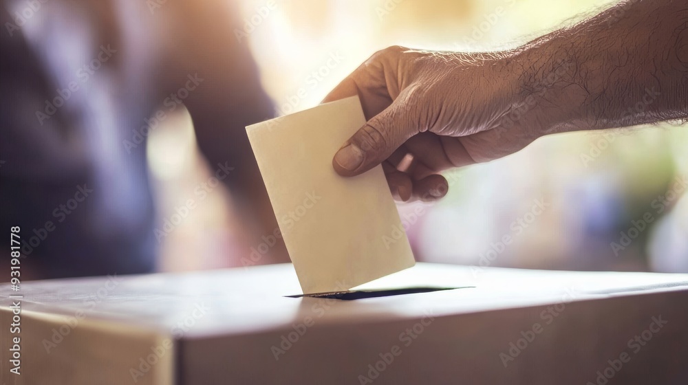 Casting a Vote: A hand drops a ballot into a box, symbolizing the fundamental right to vote and participate in democracy. This image captures the essence of civic engagement and the power of every ind Casting a Vote: A hand drops a ballot into a box, symbolizing the fundamental right to vote and participate in democracy. This image captures the essence of civic engagement and the power of every ind