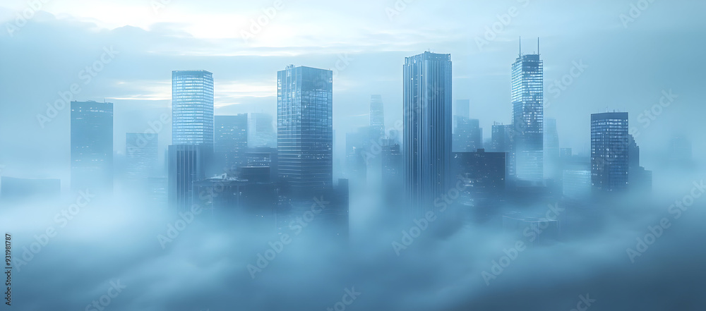 A serene city skyline shrouded in mist, showcasing modern architecture and a tranquil atmosphere, perfect for inspirational visuals. A serene city skyline shrouded in mist, showcasing modern architecture and a tranquil atmosphere, perfect for inspirational visuals.