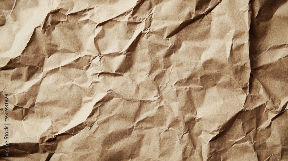 Close-up of a wrinkled, brown paper background with a textured surface. Close-up of a wrinkled, brown paper background with a textured surface.