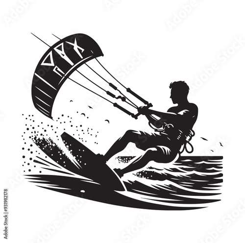 kitesurfing silhouette illustration icon vector