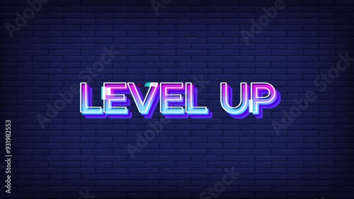 level up text on neon effect with wall background wallpaper