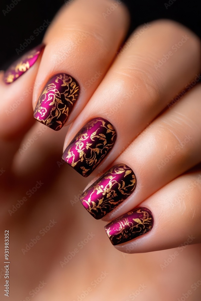 Elegant nail art featuring intricate design with rich colors, perfect for fashion enthusiasts and beauty trends. Elegant nail art featuring intricate design with rich colors, perfect for fashion enthusiasts and beauty trends.