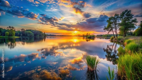 A beautiful landscape photo of a sunset over a serene lake on World Photography Day, photography, world, celebration, event