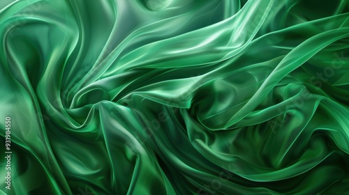 Close-Up of Flowing Green Silk Fabric with Elegant Waves 