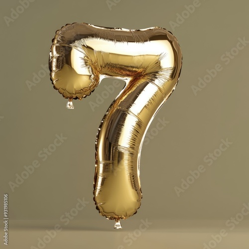 Gold balloon shaped like number 7 photo