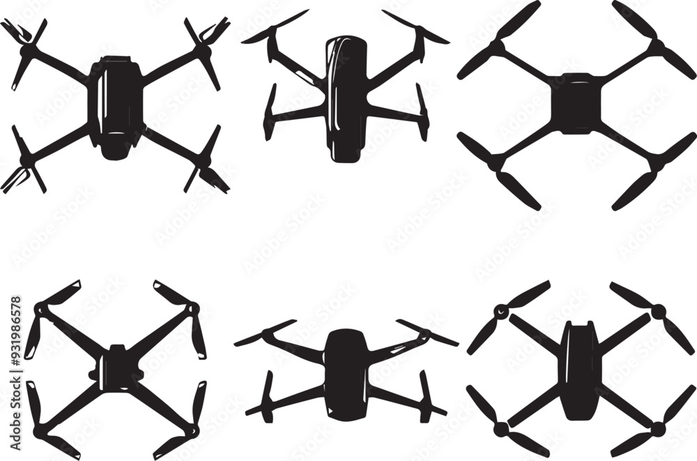 Set FPV Drone. Hand drawn vector illustration Set FPV Drone. Hand drawn vector illustration