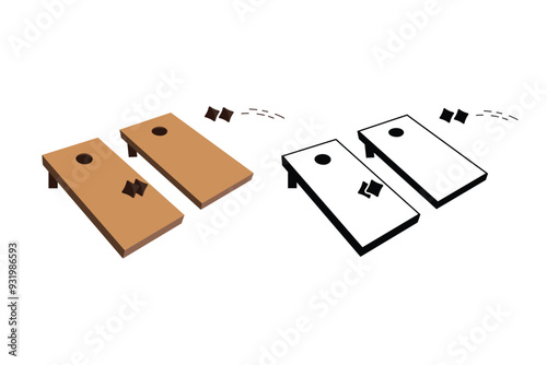 Cornhole Boards Clip Art Illustration Creative Set, Unique Sport Cornhole colorful Isolated outline, Cornhole Black Color And White Background.